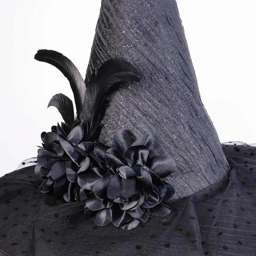 Black Witch Hat with Lace Veil